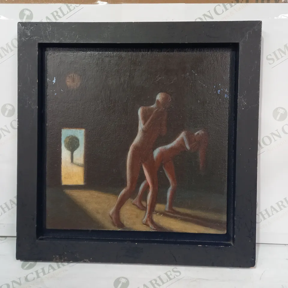 C. NAJMAN "EXPULSION" FRAMED 12" X 12" OIL ON CANVAS ARTWORK