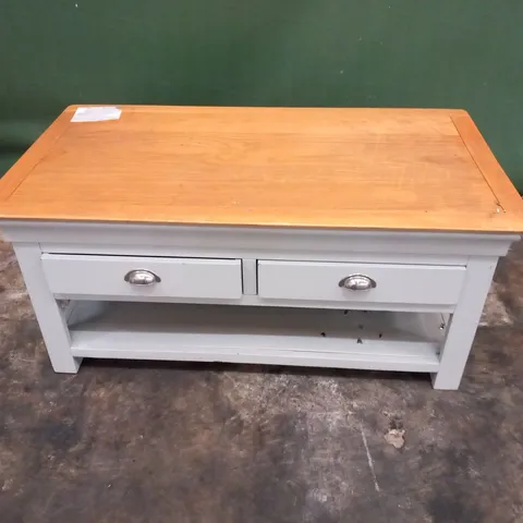 DESIGNER GREY AND OAK EFFECT FOUR DRAWER COFFEE TABLE