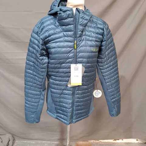 RAB QUILTED HOODED JACKET ORION BLUE SIZE SMALL
