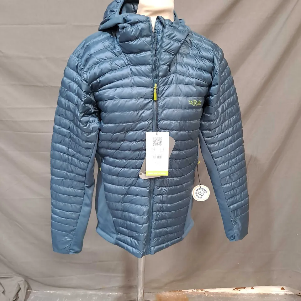 RAB QUILTED HOODED JACKET ORION BLUE SIZE SMALL