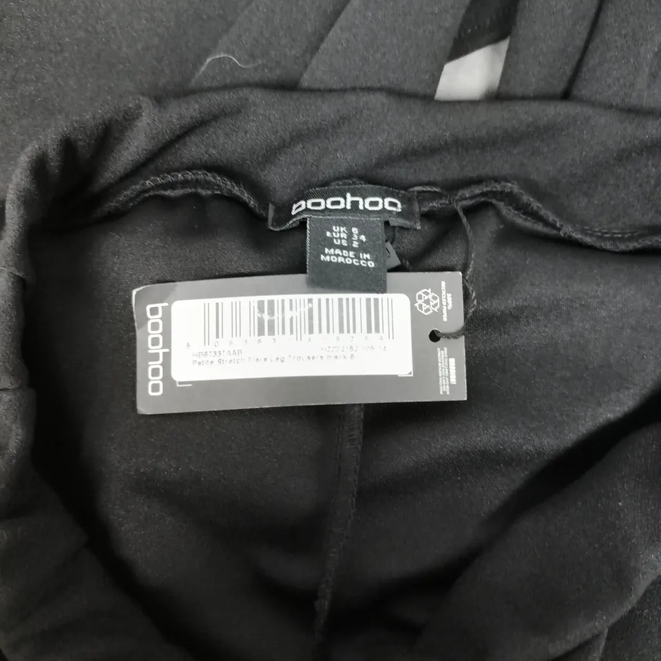 BOOHOO PETITE BLACK STRETCH FLARE LONG TROUSERS SIZE 6