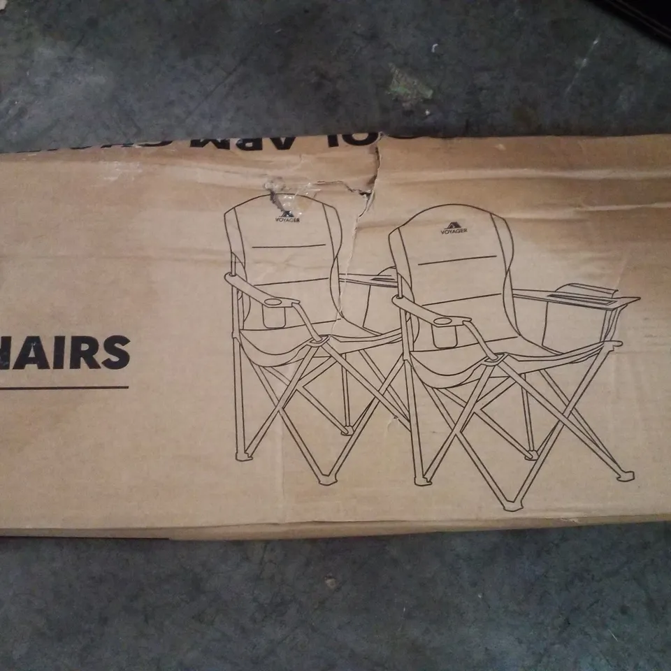 BOXED VOYAGER 2PK COOL ARM CHAIRS WITH CUPHOLDER & COOLER POCKET - BLACK