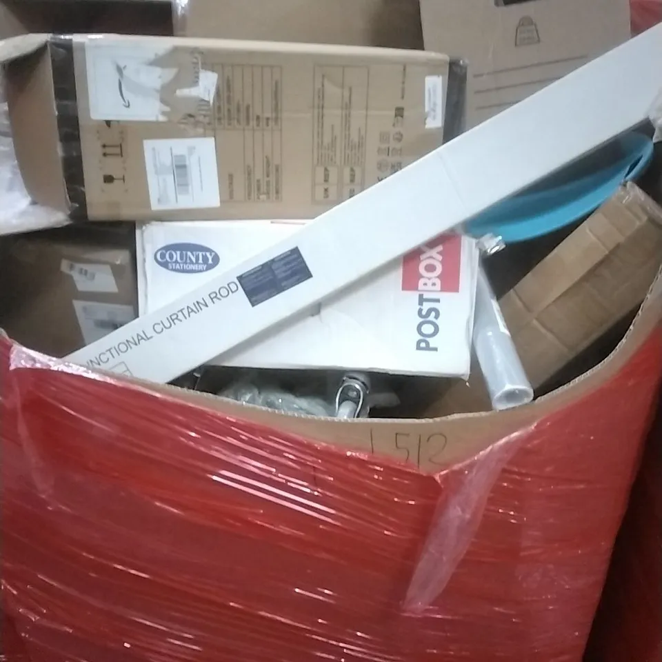 PALLET OF ASSORTED HOUSEHOLD GOODS AND PRODUCTS TO INCLUDE; AIR COOLER, BOXED FURNITURE ETC