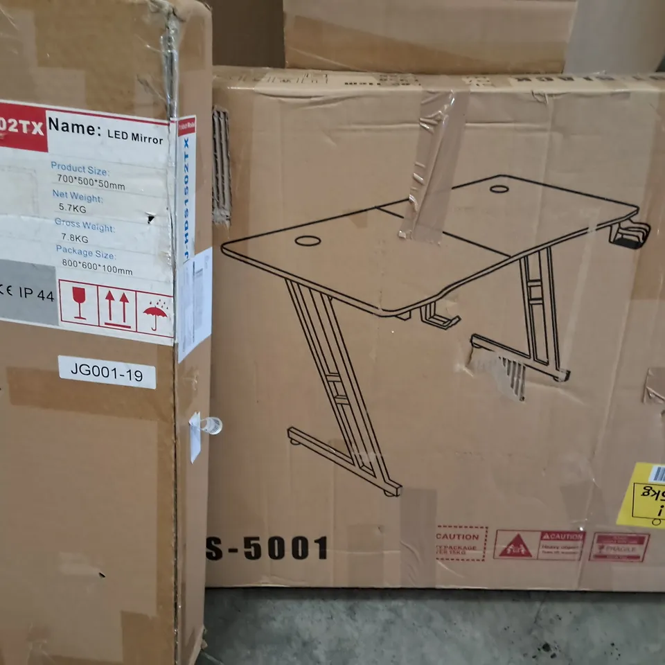 PALLET OF ASSORTED HOUSEHOLD ITEMS TO INCLUDE FOLDING PICNIC TABLES, DISTILLER AND LED MIRROR