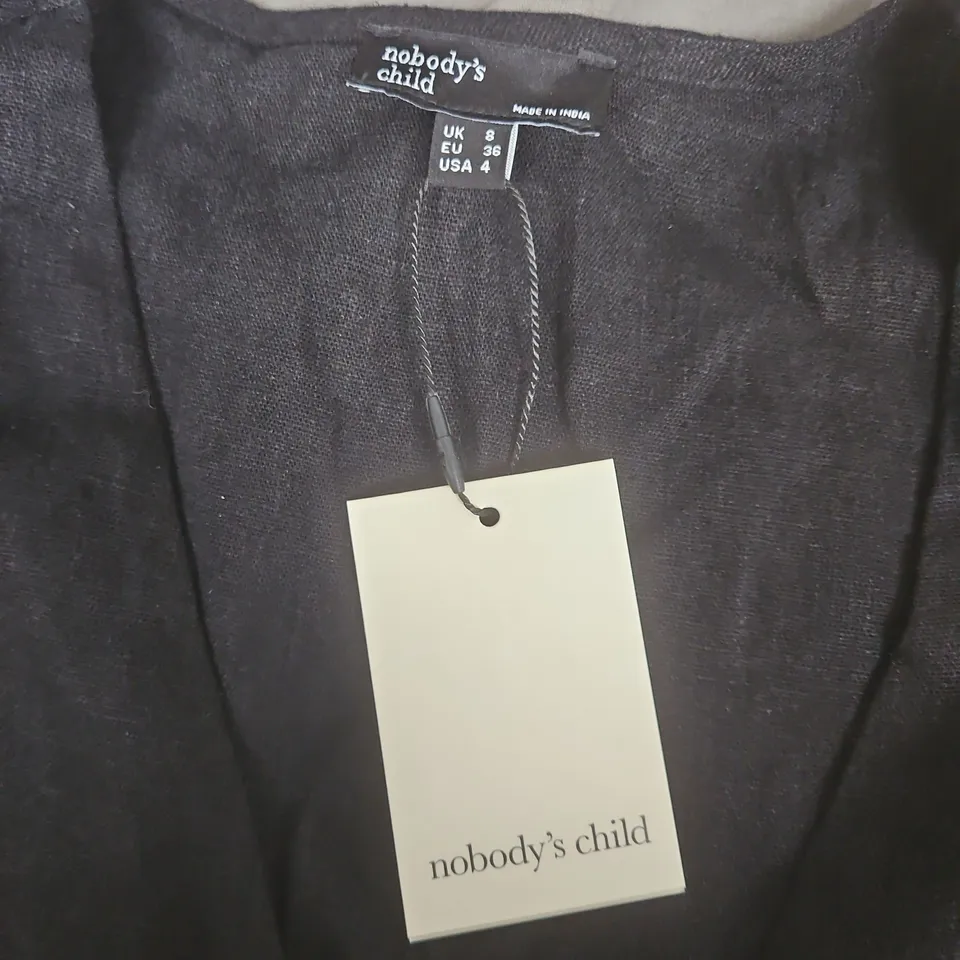 NOBODY'S CHILD BLACK TIE-FRONT TOP, UK 8
