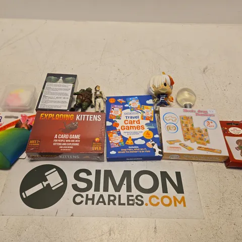 LARGE QUANTITY OF TOYS AND ACCESSORIES TO INCLUDE; FUNKO POP FIGURE, MINI CROSS STITCH, EXPLODING KITTENS, HAIR BOW AND ANGEL NUMBER ORACLE CARDS