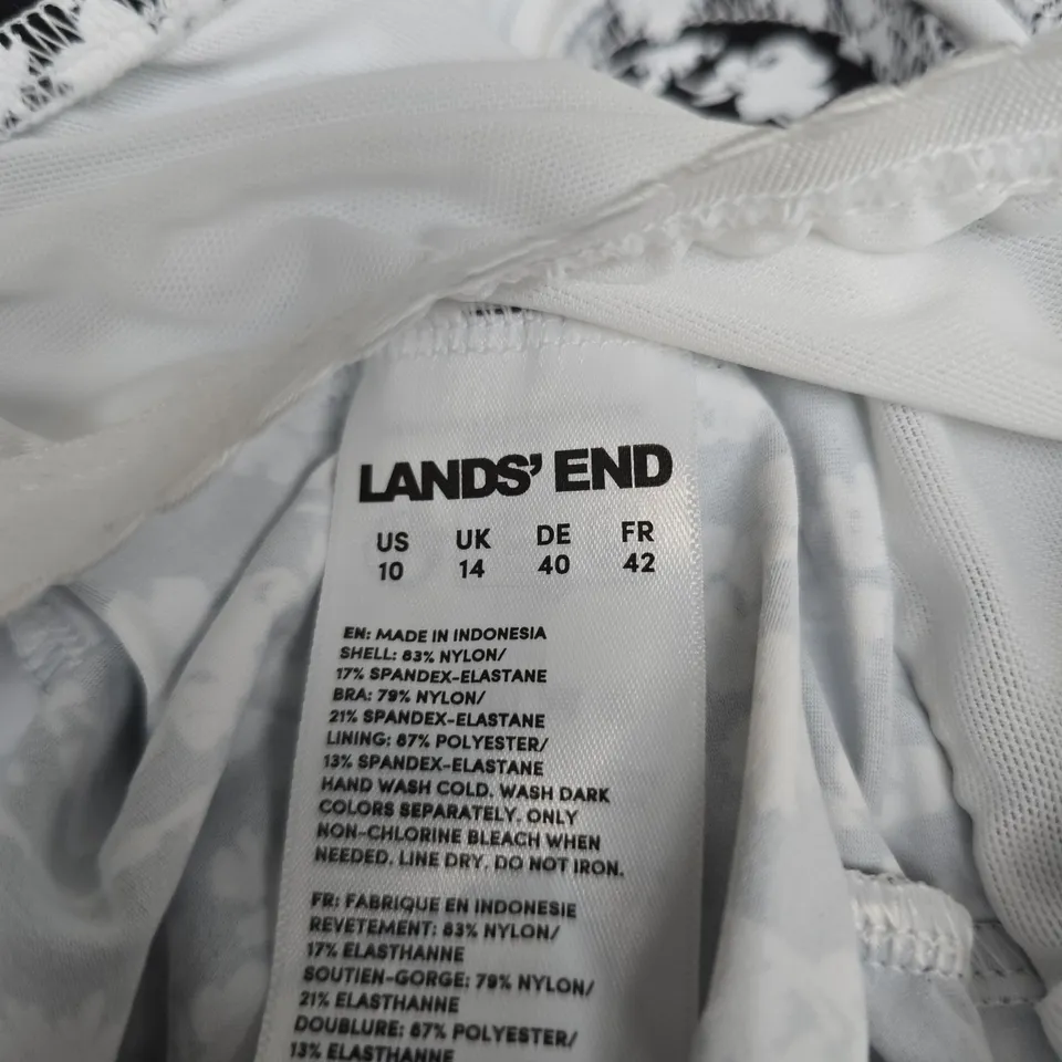 LANDS' END WOMEN'S SWIM TOP – BLACK/WHITE FLORAL, CREORA HIGHCLO (UK 14 / US 10)