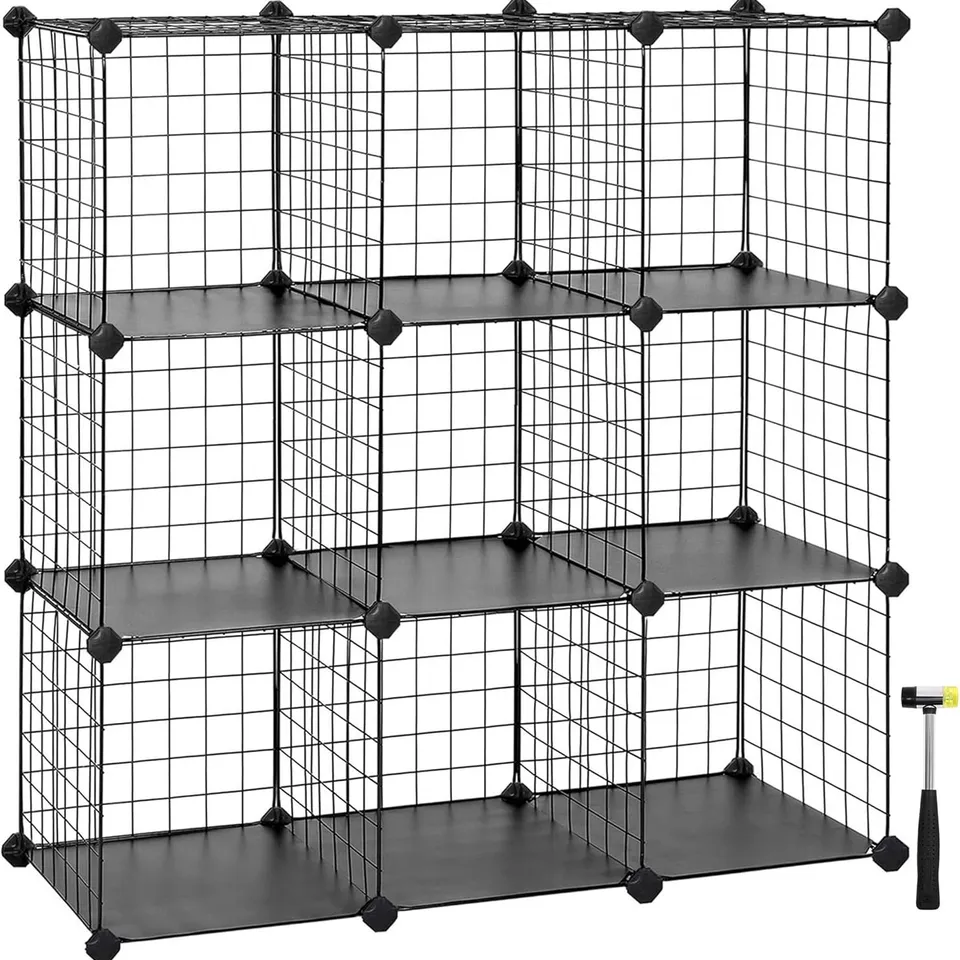 BOXED SONGMICS 9-CUBE WIRE GRID STORAGE RACK - BLACK 