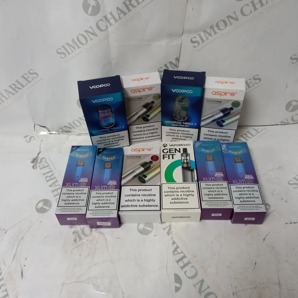 BOX OF APPROXIMATELY 10 ASSORTED E-CIG PRODUCTS TO INCLUDE ASPIRE, VOOPOO, OXVA 