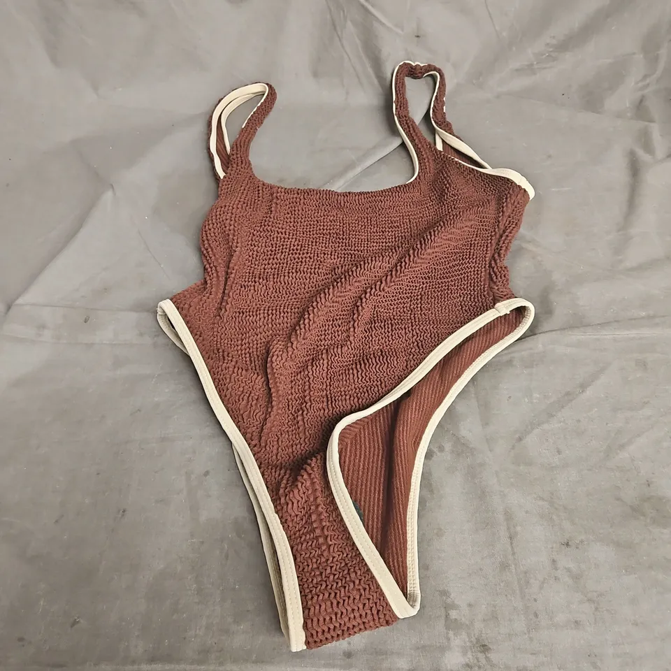 MODA MINX SCRUNCH CONTRAST BINDING SCOOP SWIMSUIT IN COFFEE SIZE M