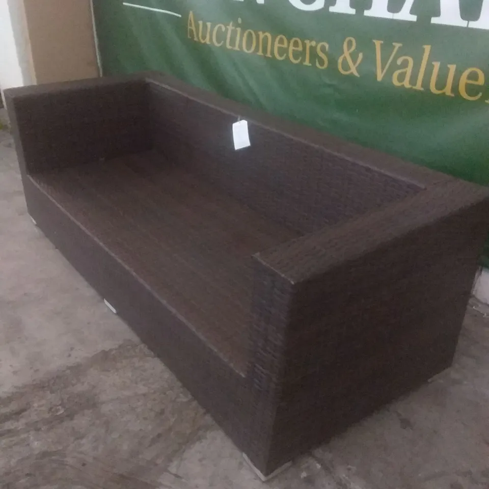 RATTAN EFFECT 3 SEATER GARDEN SOFA BROWN