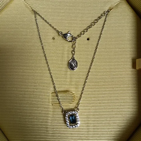 SWAROVSKI SILVER NECKLACE WITH BLUE GEMSTONE HALO PENDANT