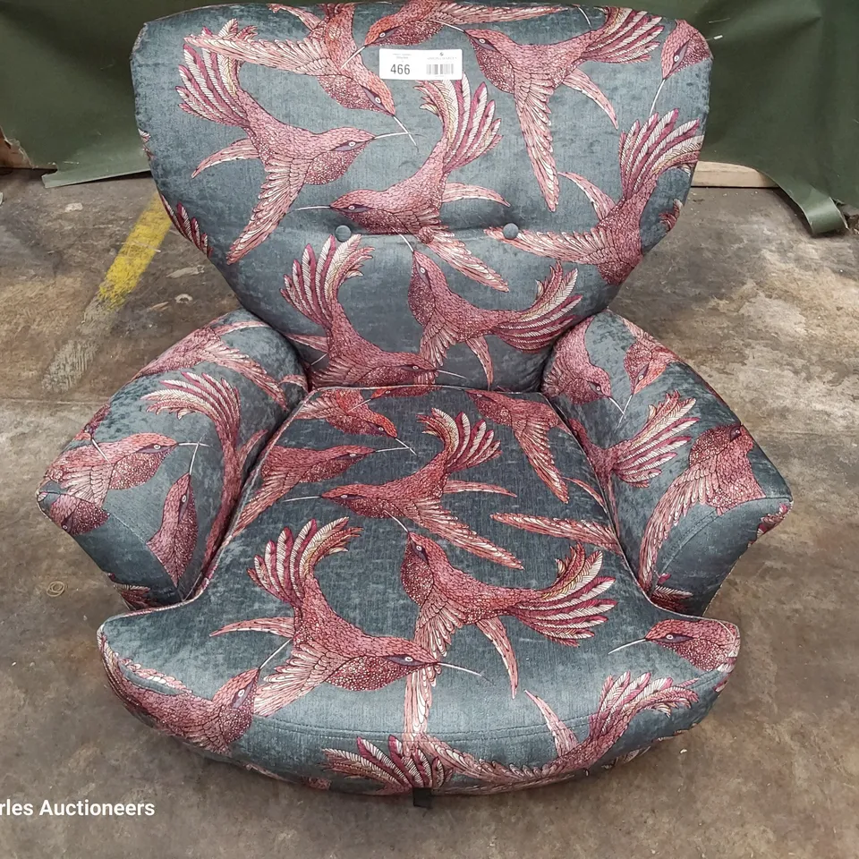 QUALITY BRITISH DESIGNER LOUNGE Co. NOAH OCCASIONAL CHAIR BIRD OF PARADISE FABRIC