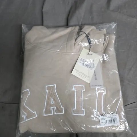 BAGGED KAIIA SLOGAN OVERSIZED HOODIE IN STONE - SIZE 8