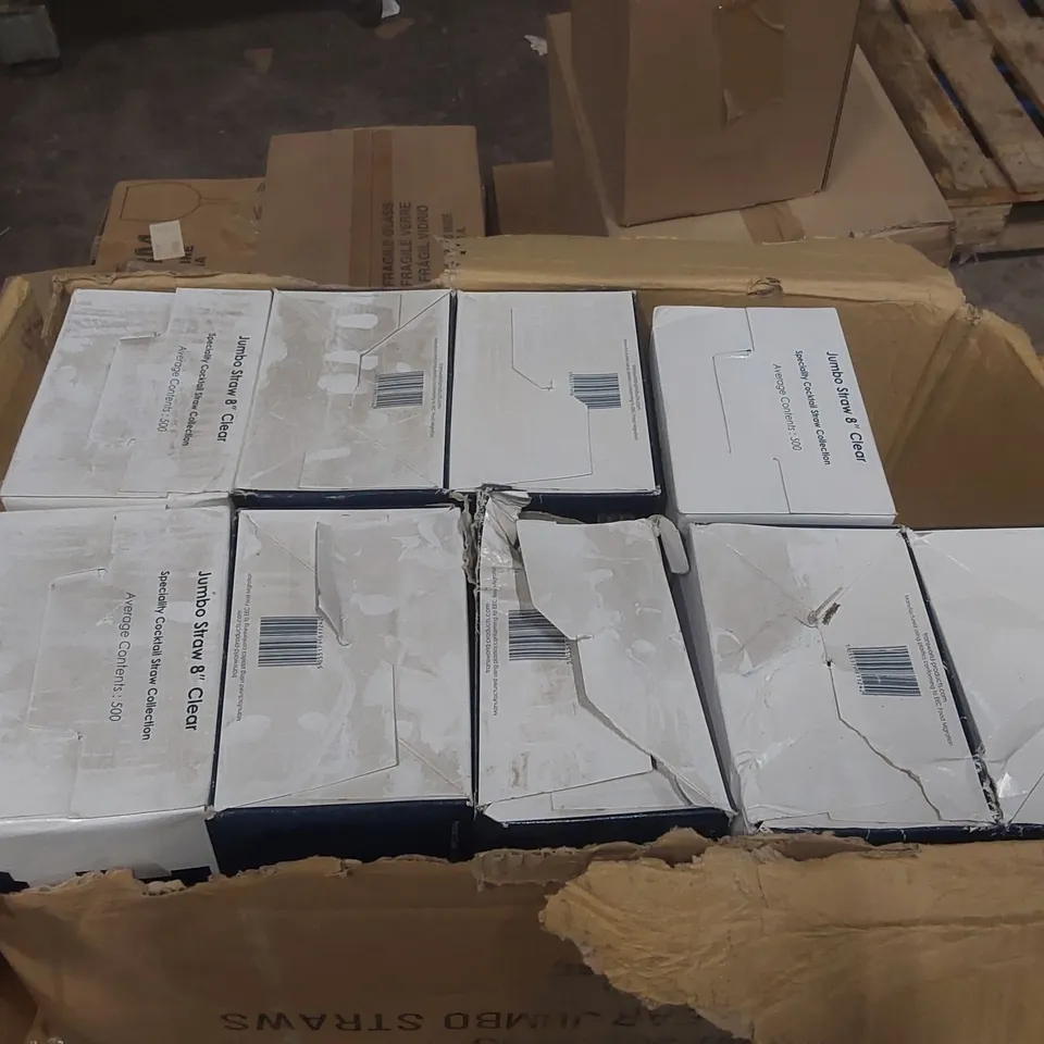 BOX CONTAINING APPROXIMATELY 8500x JUMBO 8" CLEAR STRAWS