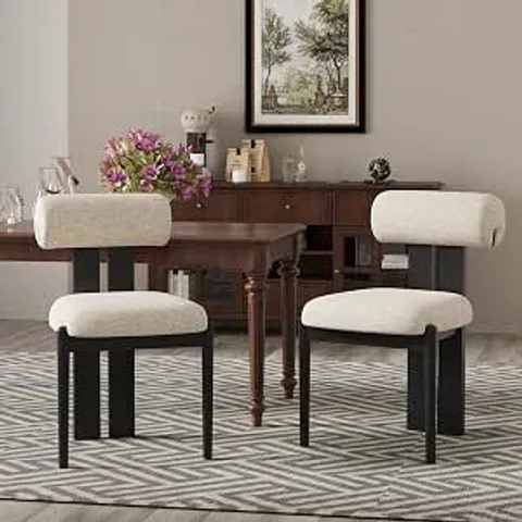 BOXED SET OF 2, WOODEN KITCHEN CHAIRS WITH PADDED SEAT & SOLID WOOD FRAME,BEIGE