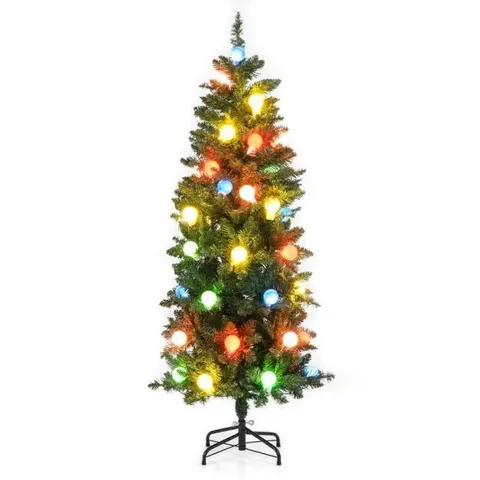 BOXED 150 CM PRE-LIT ARTIFICIAL SLIM PENCIL HINGED CHRISTMAS TREE WITH 39 MULTICOLORED GLOBE LED LIGHTS-1.5 M