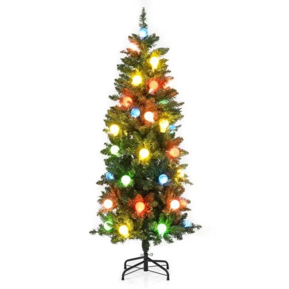 BOXED 150 CM PRE-LIT ARTIFICIAL SLIM PENCIL HINGED CHRISTMAS TREE WITH 39 MULTICOLORED GLOBE LED LIGHTS-1.5 M
