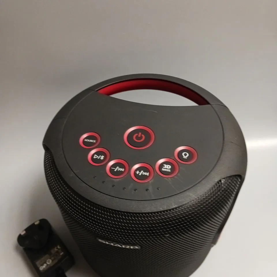 BOXED SHARP 2.1 PARTY SPEAKER SYSTEM IN BLACK AND RED 130W BLUETOOTH ENABLED