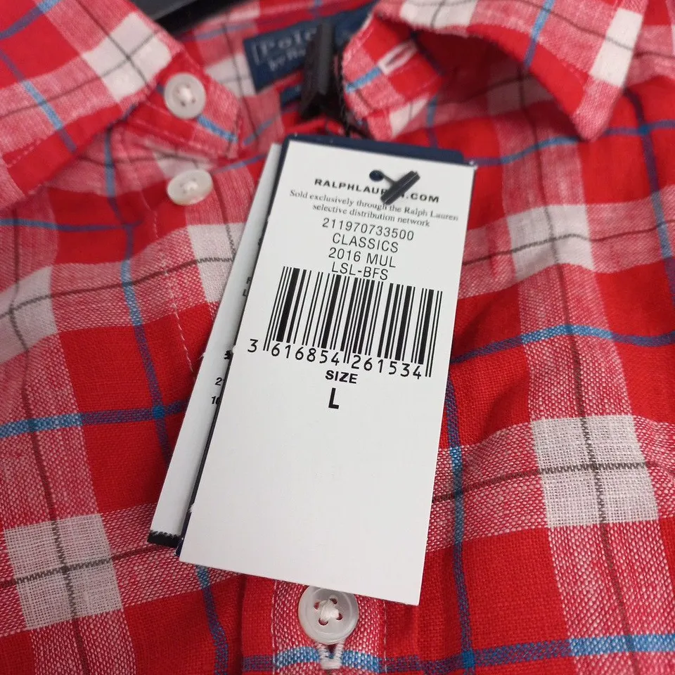 POLO RALPH LAUREN RED PLAID SHIRT – MEN’S UK SIZE L, BUTTON-DOWN COLLAR