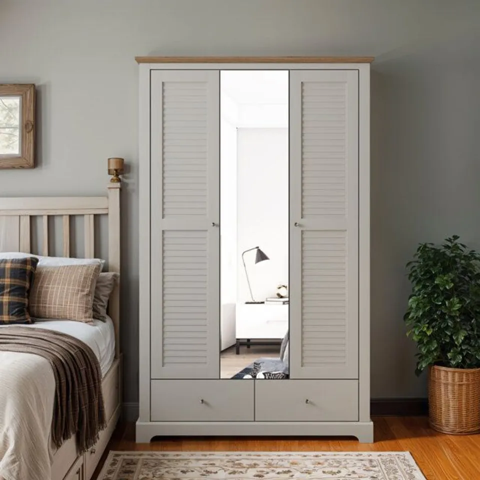 BOXED MILANO 3 DOOR 2 DRAWER WARDROBE WITH MIRROR (2 BOXES)