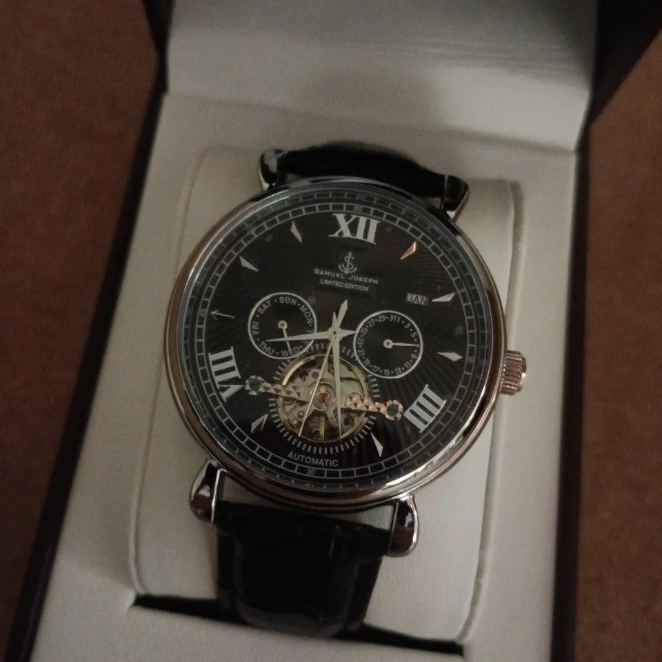 BOXED SAMUEL JOSEPH AUTOMATIC LIMITED EDITION SILVER WATCH