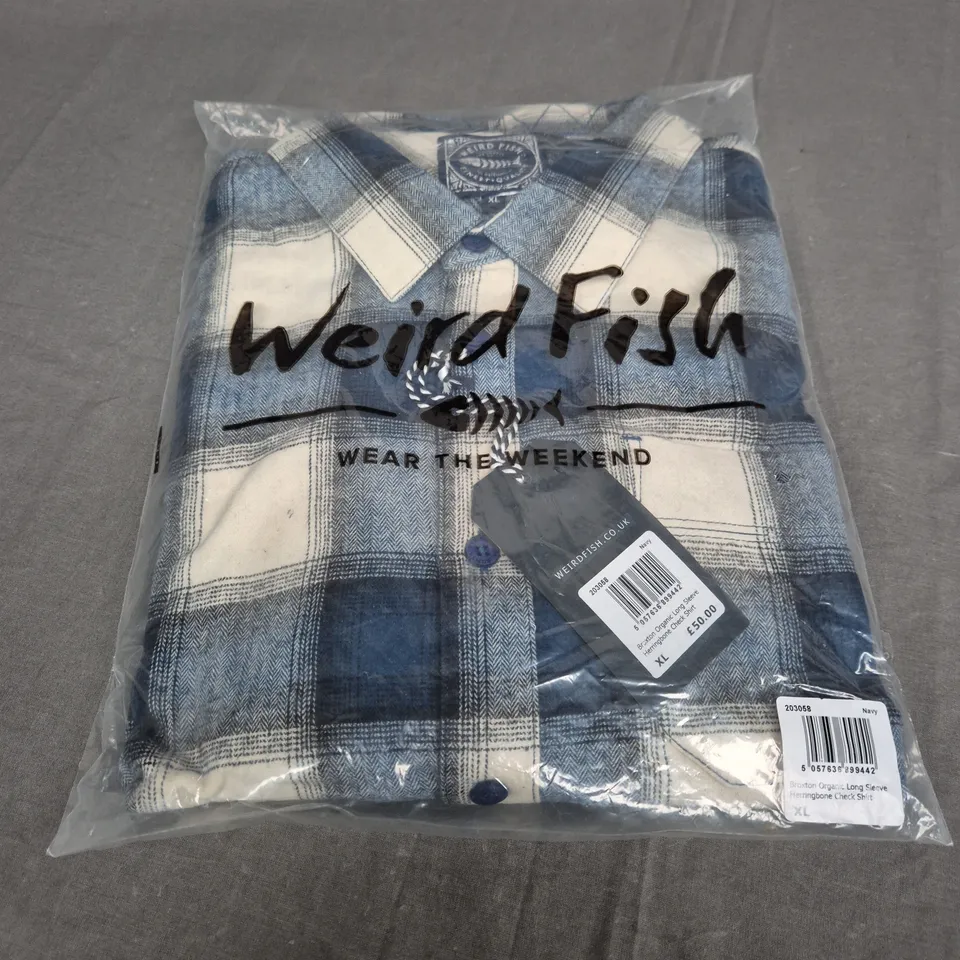 SEALED WEIRD FISH BROXTON ORGANIC LONG SLEEVE HERRINGBONE CHECK SHIRT - XL