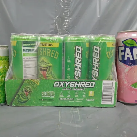APPROXIMATELY 10 ASSORTED FOOD AND DRINK ITEMS TO INCLUDE FANTA, GHOSTBUSTERS OXYSHRED ENERGY, ETC - COLLECTION ONLY