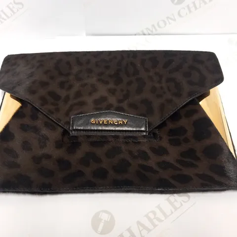 GIVENCHY LEOPARD PRINT AND GOLD ENVELOPE CLUTCH BAG