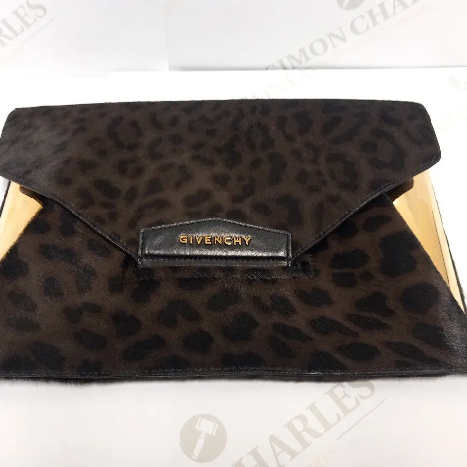 GIVENCHY LEOPARD PRINT AND GOLD ENVELOPE CLUTCH BAG