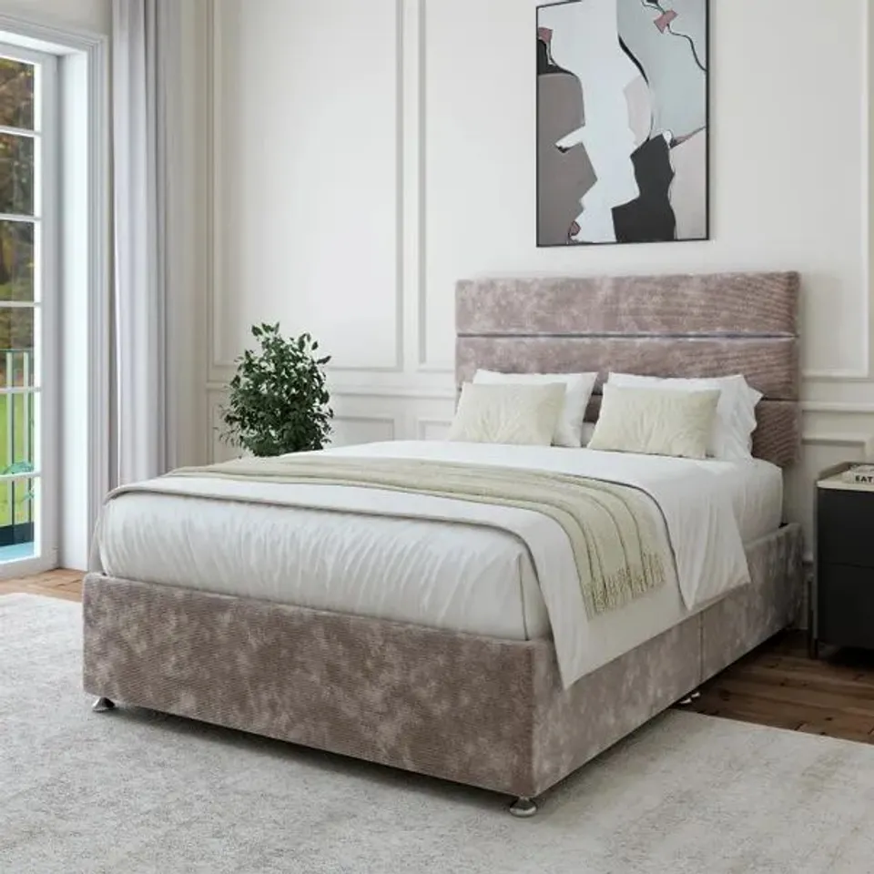 BAGGED PLUSH CHENILLE UNIVERSAL DIVAN BASE - 3FT SINGLE, CHATEAU GREY, 2 DRAWERS 