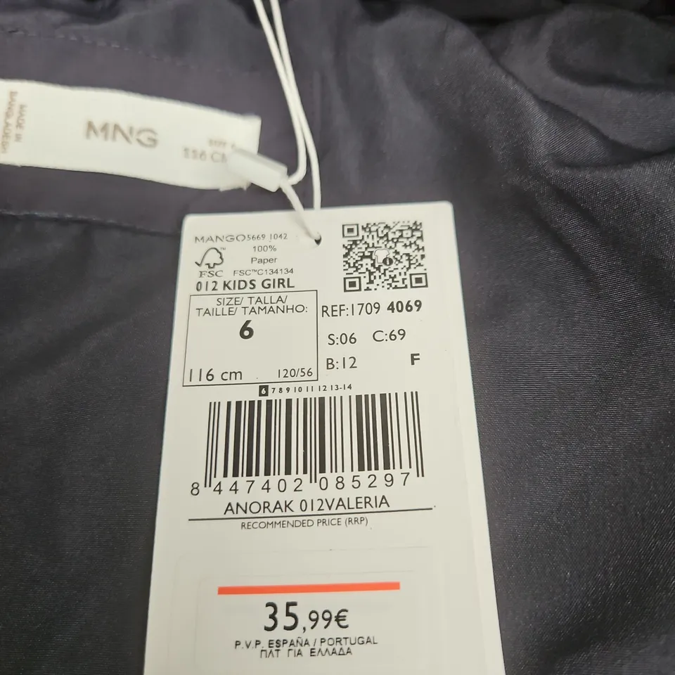 MANGO KIDS GIRL ANORAK 012 VALERIA NAVY – UK SIZE 6 (116 CM)