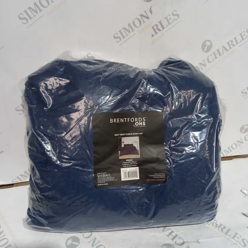 BRENTFORDS TEDDY FLEECE DUVET COVER SET, NAVY - SINGLE