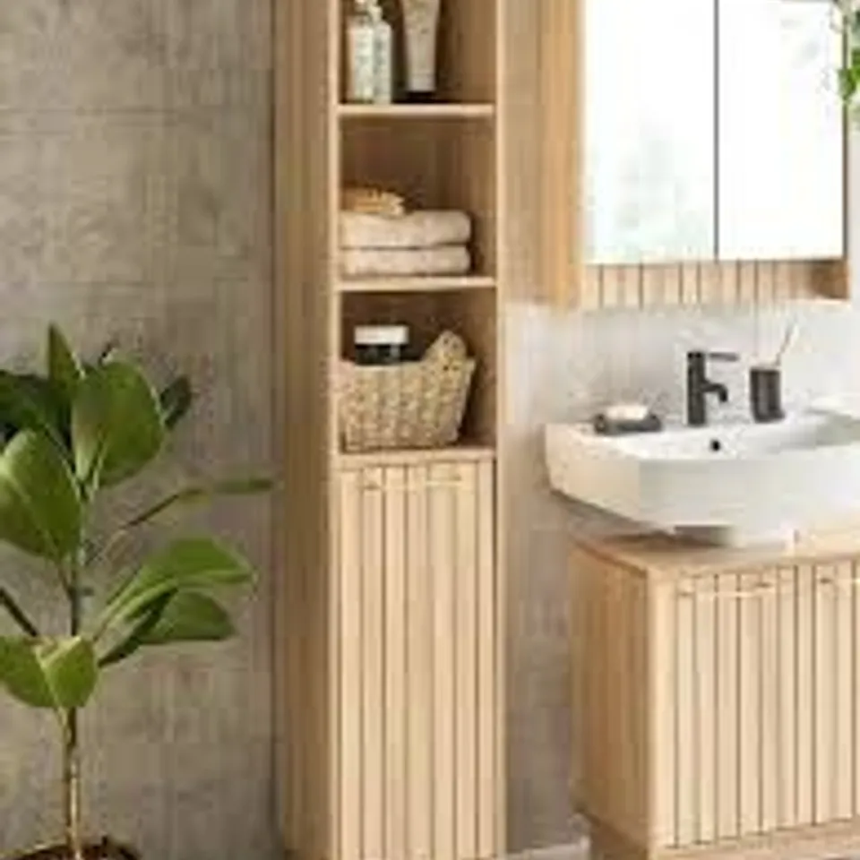 BOXED LOTUS PANNELLED TALL CABINET - OAK (1 BOX) RRP £119