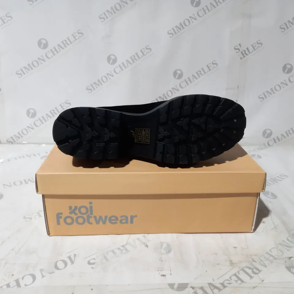 BRAND NEW BOXED PAIR OF KOI VEGAN SAI MARY JANES SALEM SPHYNX EDITION IN BLACK SUEDE - UK SIZE 6