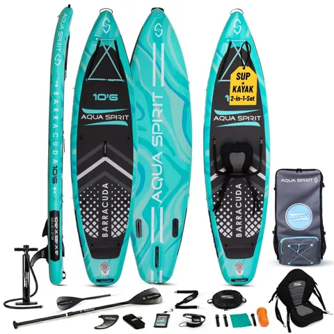 BOXED AQUA SPIRIT BARRACUDA SUP INFLATABLE STAND UP PADDLE BOARD, 10'6X32”X6”