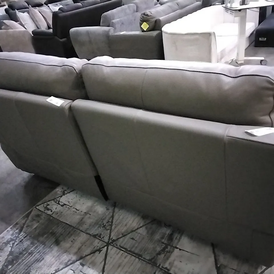 QUALITY ITALIAN GREY LEATHER UPHOLSTERED POWER RECLINING THREE AND TWO SEATER SOFAS 