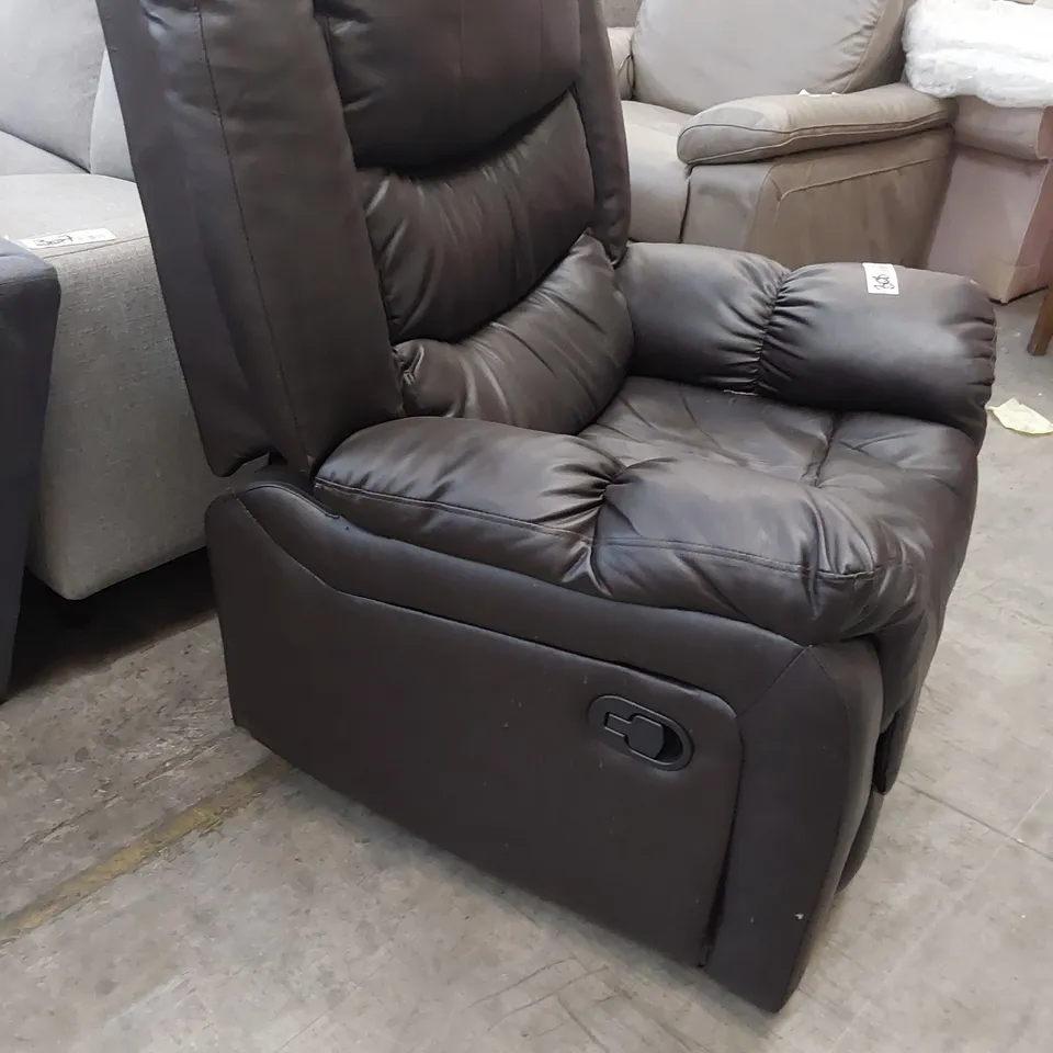 DESIGNER MANUAL RECLINING EASY CHAIR BROWN LEATHER 