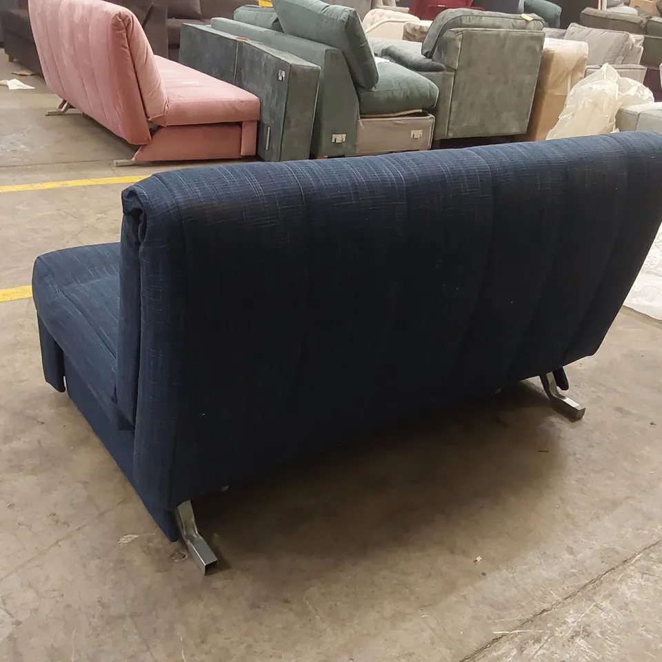 QUALITY DESIGNER APPLEY 3 SEATER SOFA BED - BLUE FABRIC