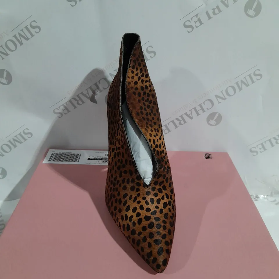 BOXED PAIR OF MODA IN PELLE WELDI HEEL BOOTIES IN MINI LEOPARD PRINT - SIZE 6 