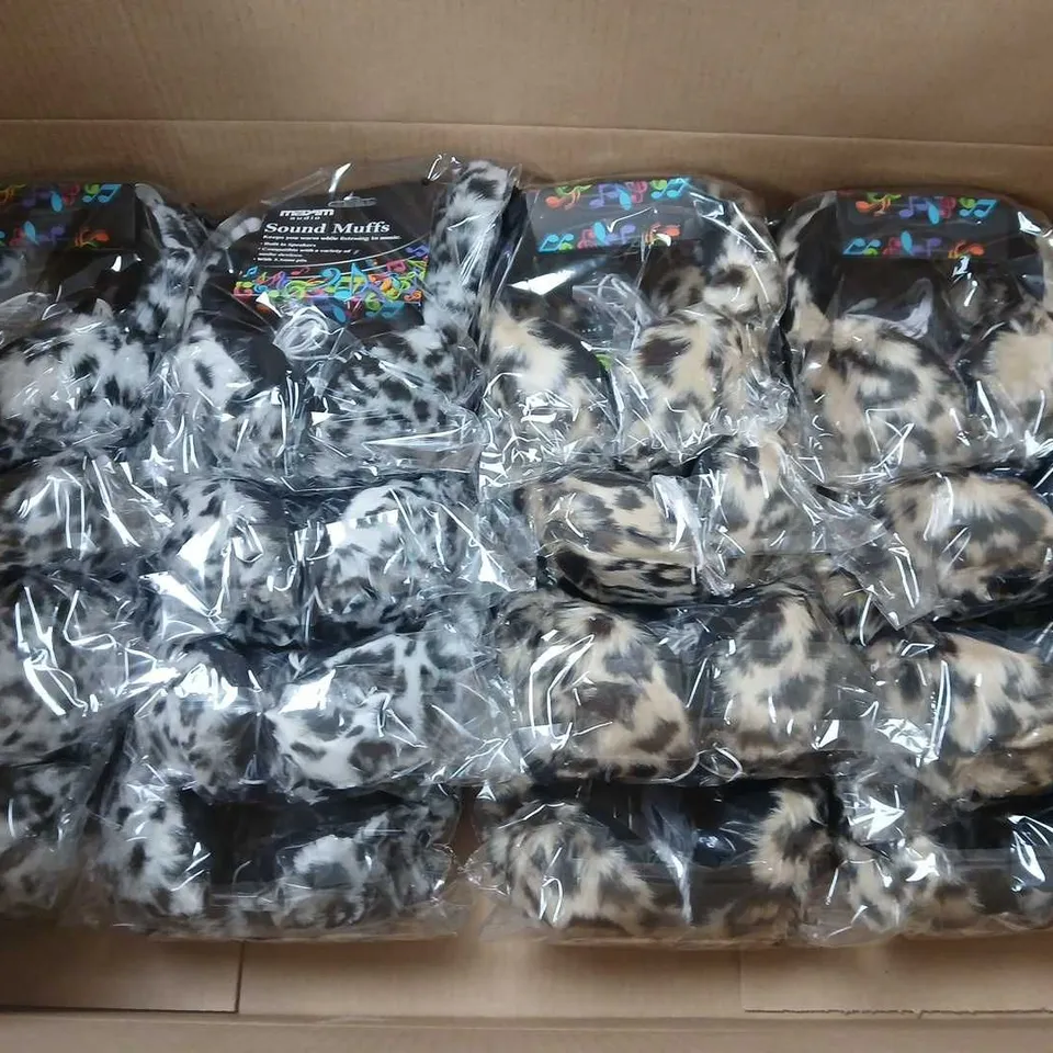 APPROXIMATELY 32 MAXIM AUDIO SOUND MUFFS TO INCLUDE ANIMAL PRINT VARIANTS