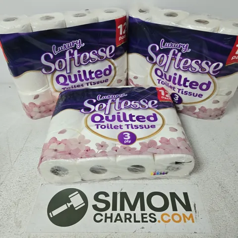 3 PACKS OF 12 LUXURY SOFTESSE QUILTED TOILET TISSUE 3PLY