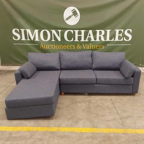 QUALITY DESIGNER CORNER CHAISE SOFA BED - BLUE FABRIC