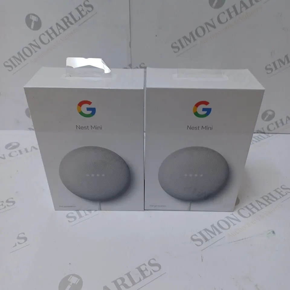 2 BRAND NEW BOXED GOOGLE NEST MINI 2ND GENERATION SMART SPEAKERS - CHALK 
