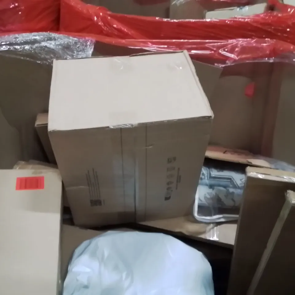 PALLET OF ASSORTED HOUSEHOLD GOODS AND PRODUCTS TO INCLUDE;FOOT MASSAGER,LARGE AREA RUG,WIRELESS KEYBOARD 