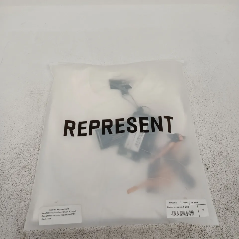 BAGGED REPRESENT STORMS IN HEAVEN T-SHIRT – WHITE JERSEY, MEDIUM (UK M)