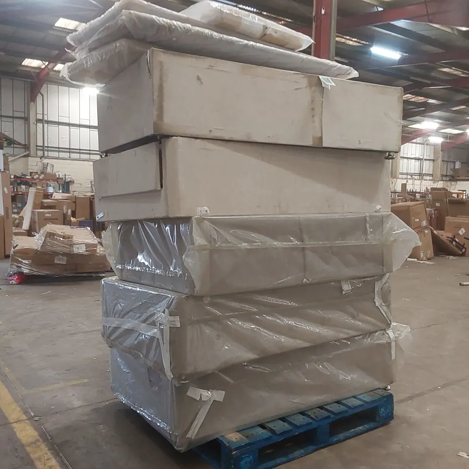 PALLET CONTAINING APPROXIMATELY 5x ASSORTED DIVAN BASE PARTS, 4x HEADBOARDS