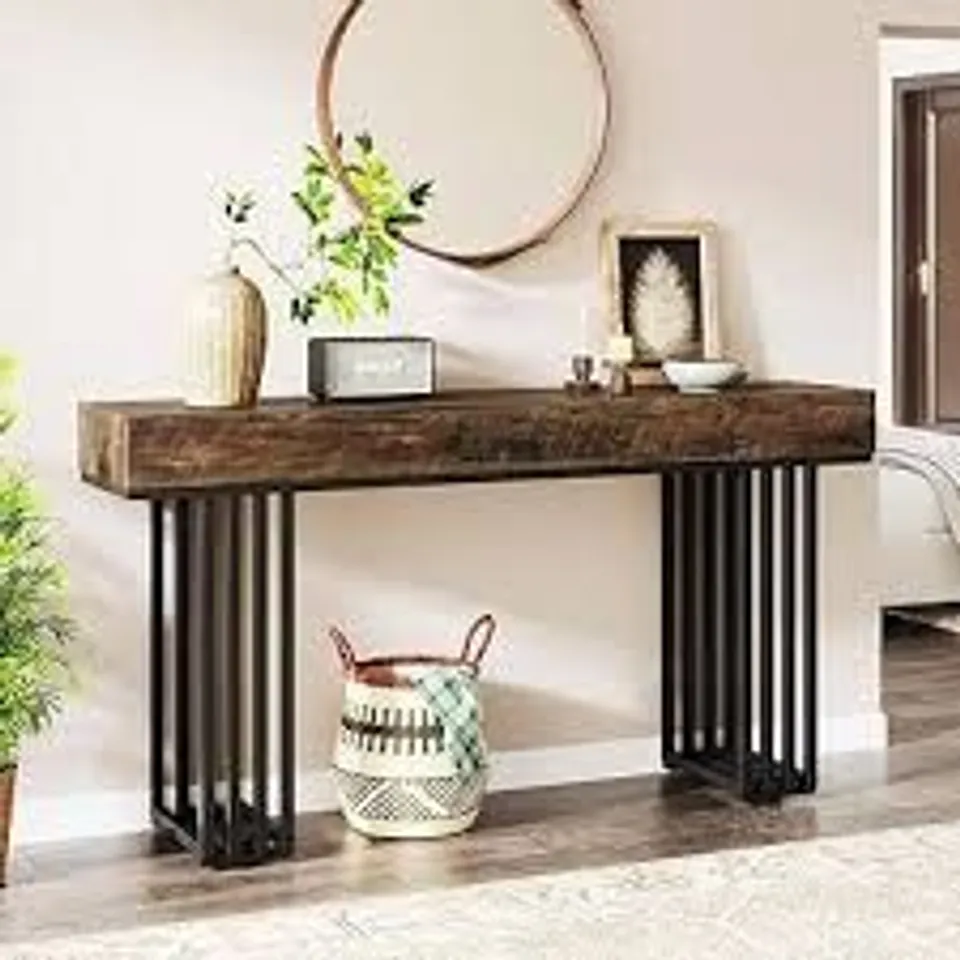 BOXED TRIBESIGNS 140CM ENTRANCE CONSOLE, MODERN ENTRANCE CABINET, ENTRANCE CABINET, WOODEN CONSOLE, NARROW ENTRANCE CONSOLE, VINTAGE FURNITURE, 140 X 30 X 76 CM, BROWN