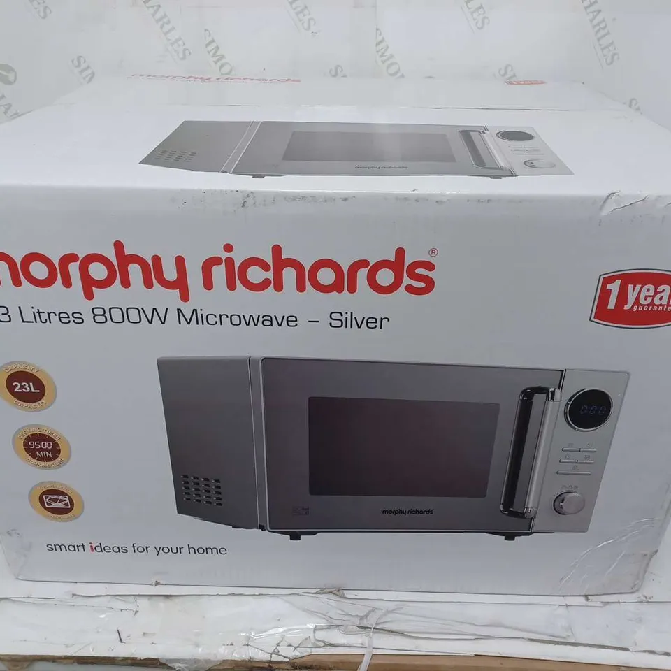 BOXED MORPHY RICHARDS 23 LITRES 800W MICROWAVE IN SILVER