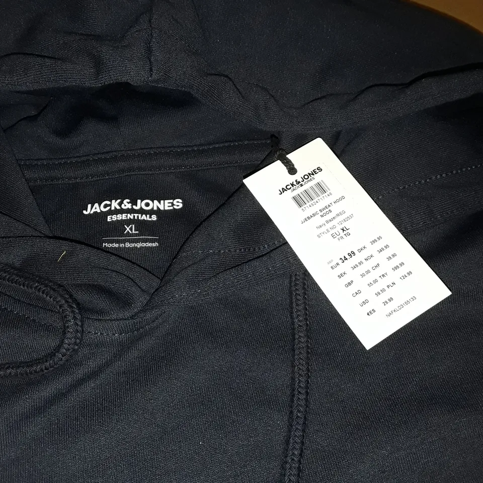 JACK & JONES ESSENTIALS NAVY HOODIE - XL